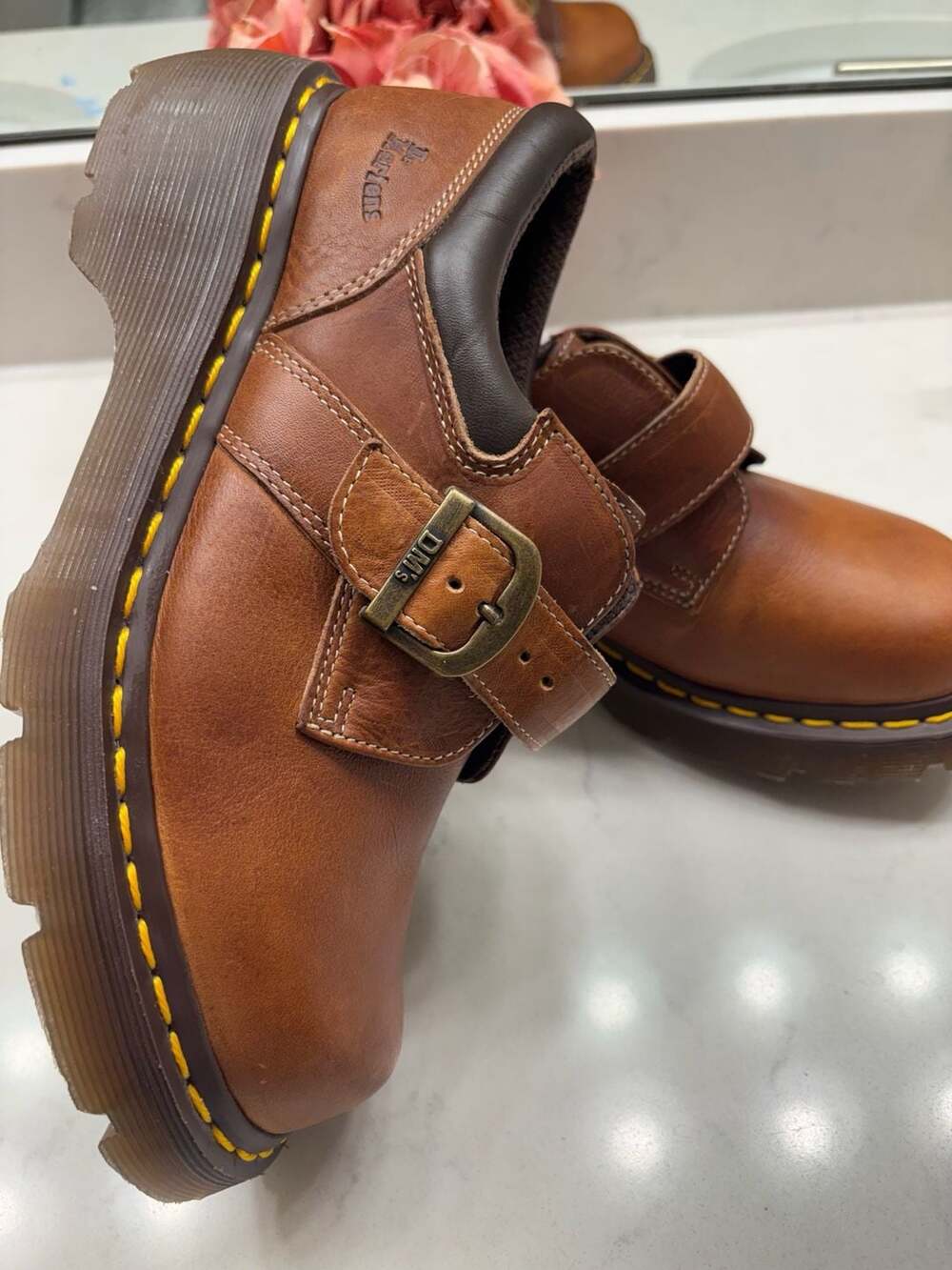 Dr. Martens Brown Leather Buckle Platform Shoes